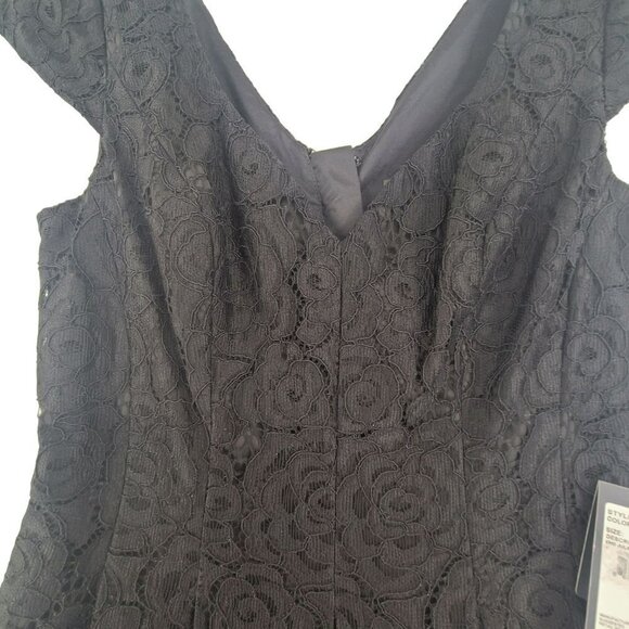 Adrianna Papell NWT Julie Lace Fit and Flaire Cap Sleeve Midi Dress Black Size 8 - Picture 4 of 12